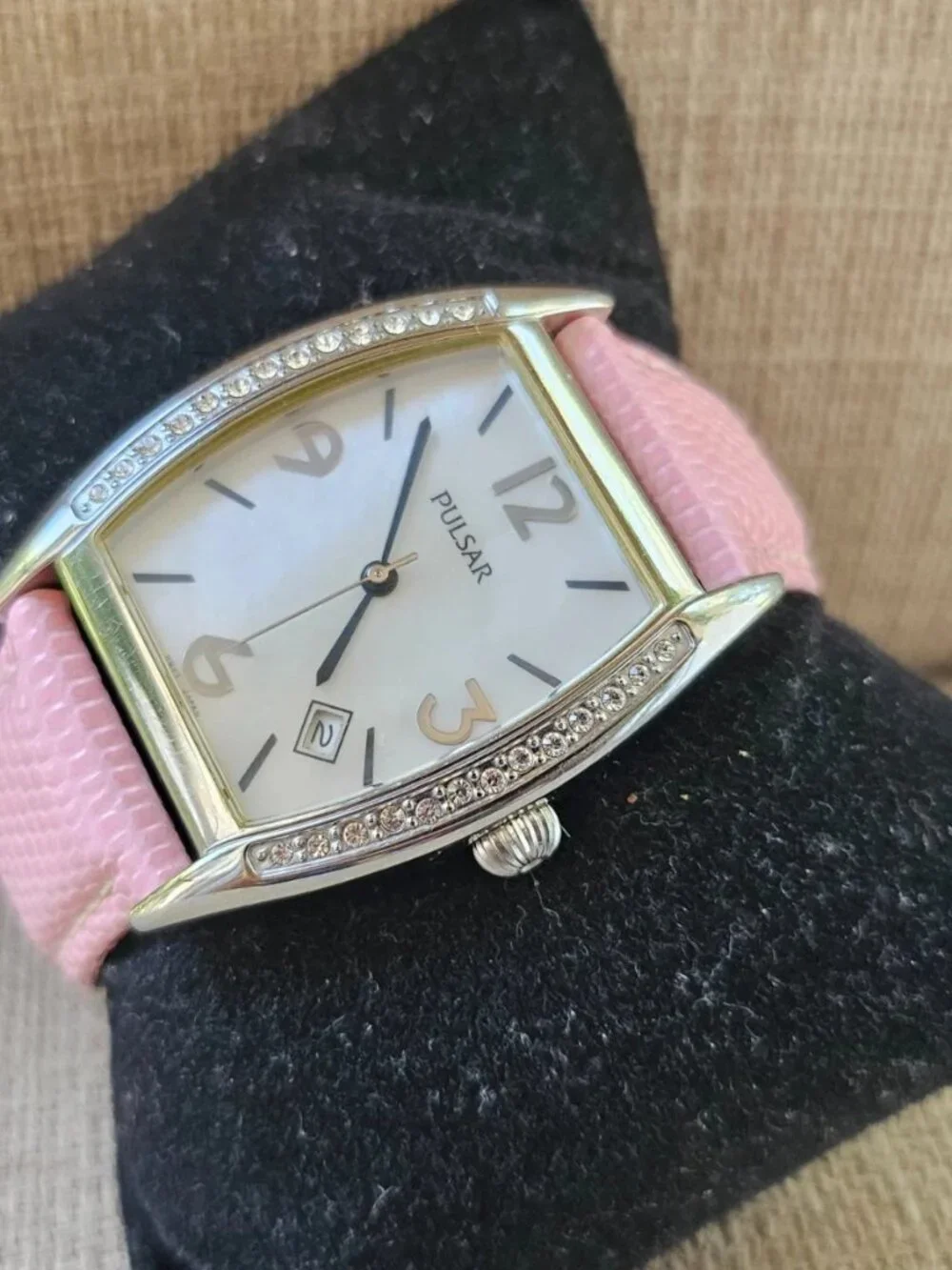 Vintage Pulsar Wristwatch Pink Leather Strap Japan Movt Date Calendar Watch